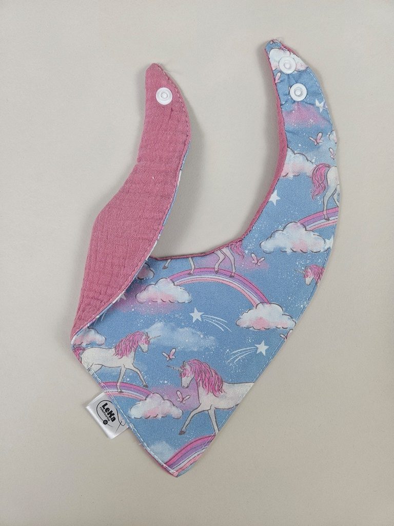 Dvostrani nepropusni slinček- Jednorozi i muslin