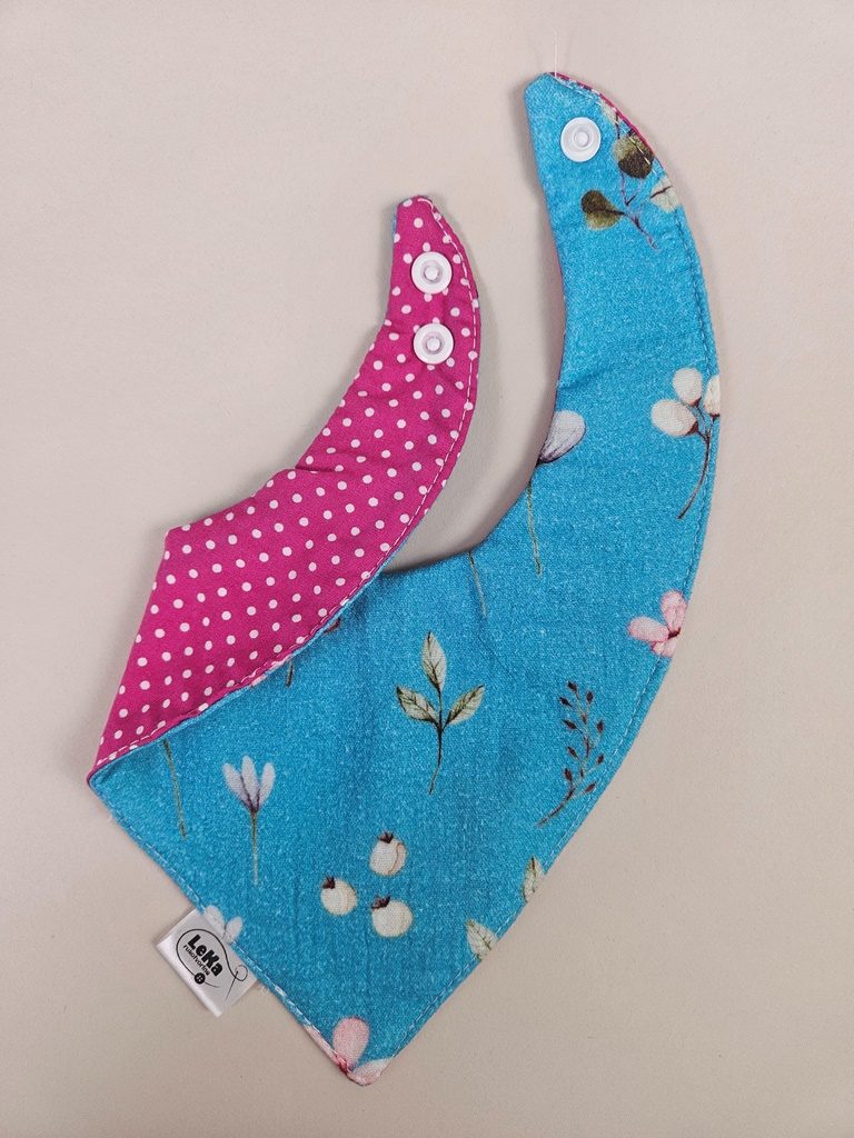 Dvostrani nepropusni slinček- roze točkice i muslin cvjetići